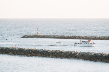 View of the entrance to Newport Harbor from Corona del Mar, Newport Beach, California