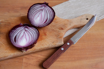 lilac onion delicious juicy salad on natural beige napkin