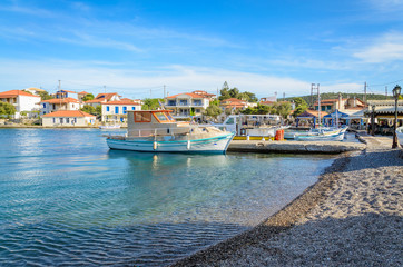 View of the graphic coast of Trizonia island in Greece