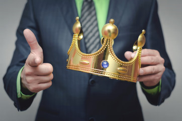 Award ceremony of the Winner. You win. Time to rule concept. Power of authority. Crown for new king.