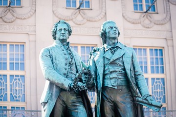 Famous sculpture of Goethe and Schiller in the Weimar, Germany