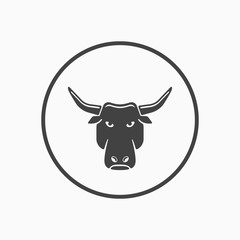 Bull head emblem or logo vector illustration. Monochrome icon. 