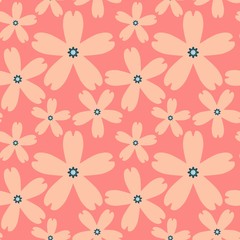 Seamless pattern. The foreground consists of fictional flowers.The background consists of squares cut by a five-pointed star. Editable.