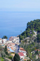 Seaside view of the town of Taormina in Sicily, Italy