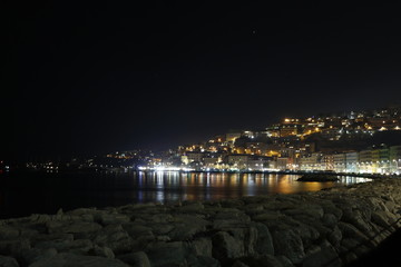 Panorama di Notte Lungomare Napoli, Italia	