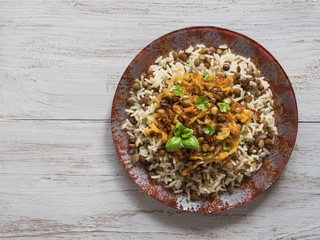 Mujadarra - arabian dish with rice and lentils.