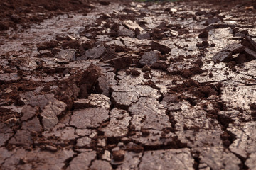Crack and broken red land because heavy transportation