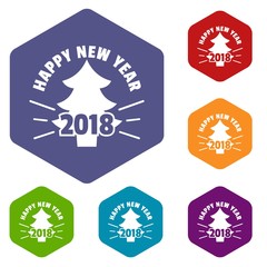 Obraz premium Vintage christmas tree icons vector colorful hexahedron set collection isolated on white 