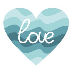 Vector heartwith lettering love word on th wavy background. Vector drawing. gradient color can be used for greeting card, ad, banner, invitation