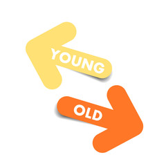 Young and Old Two Color Arrows with Shadow on White Background - Vector
