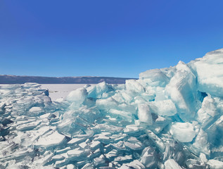 Transparent ice hummocks on Lake Baikal, Eastern Siberia, Russia