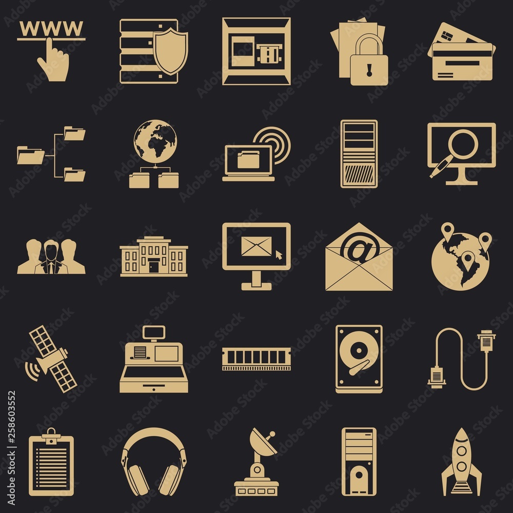 Poster hacker icons set. simple set of 25 hacker vector icons for web for any design