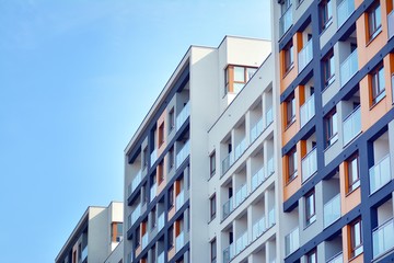 Fragment of a modern apartment building in front. Very modern apartment house.