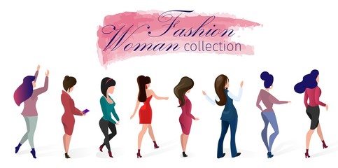 Set Fashion Woman Collection Vector Illustration.