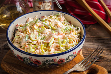 Salad with leek, carrots and apples.