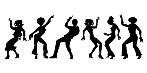 Obraz premium silhouettes collection set. young people dancing. men women boys girls