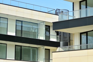 Fragment of a modern apartment building in front. Very modern apartment house.