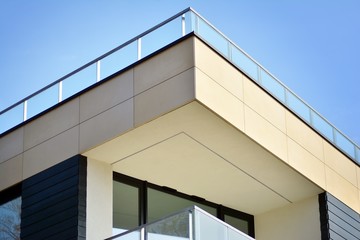 Fragment of a modern apartment building in front. Very modern apartment house.