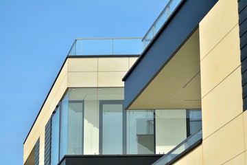 Fragment of a modern apartment building in front. Very modern apartment house.