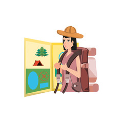 traveler woman with travel bag and map guide