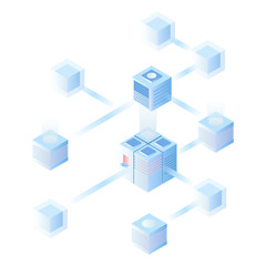 Blockchain technology vector illustration. Vector isometric drawind with blockchains.