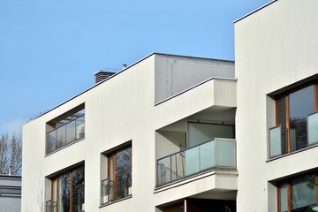 Fragment of a modern apartment building in front. Very modern apartment house.