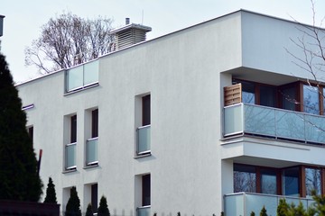 Fragment of a modern apartment building in front. Very modern apartment house.