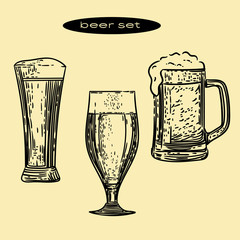 Vector hand drawn of beer set in the vintage style.