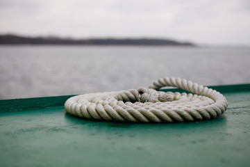 Fototapeta premium rope pulley on deck of a ship