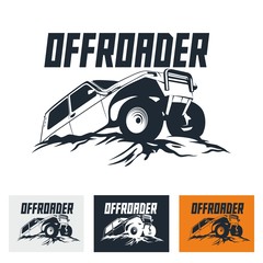 4х4  offroad suv car monochrome logo emblems and badges isolated on white rock background © Ramil