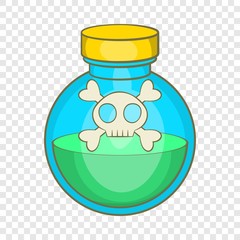 Glass bottle of green poison icon in cartoon style on a background for any web design 