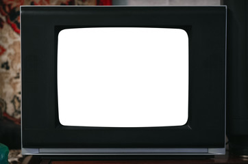 Old TV set display border frame. TV on the table with a copy space.