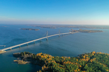 Raippaluoto, Finland - October 14, 2018: Longest bridge of Finland at Raippaluoto captured with...