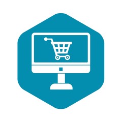 Purchase at online store through computer icon in simple style isolated on white background. Shopping symbol