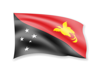 Waving Papua New Guinea flag on white. Flag in the wind.