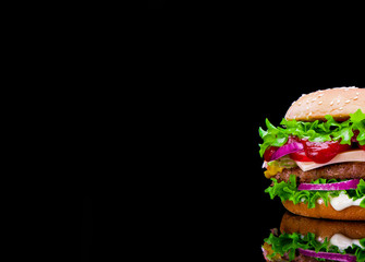 burger on black background isolated