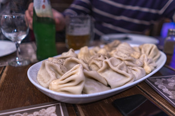 Khinkali - traditional Georgian dumpling served in the restaurant.