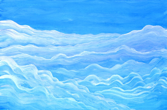 Blue clouds background in gouache © evgenii141