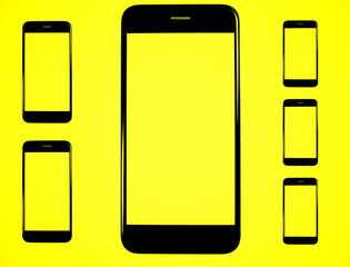 six smartphone on yellow background