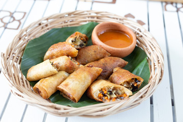 .deep fried spring rolls.Popular food of Thai people