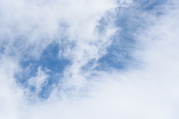 Wispy white clouds against a blue sky as a nature background