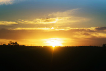 Fototapeta na wymiar Rural scene of dusk in a field
