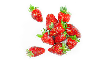 Fresh ripe organic strawberry fruit isolated on white background, Strawberries concept. Top view, copy space