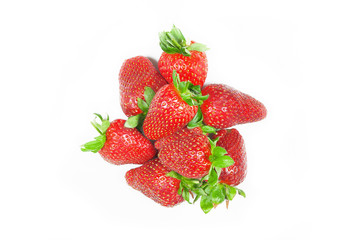 Fresh ripe organic strawberry fruit isolated on white background, Strawberries concept. Top view, copy space