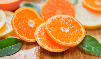 Citrus - satsuma, tangerine, orange Lemon, lime, mandarin and fresh slices.