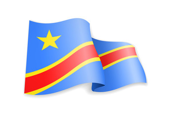 Democratic Republic of Congo flag in the wind. Flag on white vector illustration