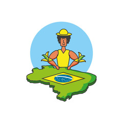 Obraz premium man brazilian dancer with map of brazil