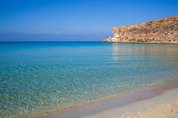 View of the most famous sea place of Lampedusa called Spiaggia dei conigli,