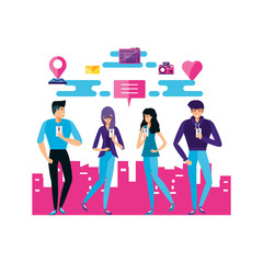 people with social media icons