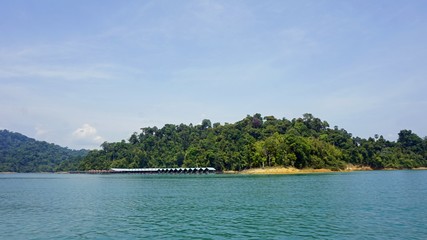 tropical landscape on chiao lan lake in khao sok